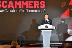 Thủ tướng Thái Lan Anutin Charnvirakul phát biểu tại một hội nghị phòng chống lừa đảo. (Ảnh: Văn phòng Thủ tướng Thái Lan)