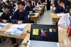 Trường trung học phổ thông Tiền Phong (thành phố Hà Nội) chú trọng ứng dụng AI trong hoạt động giáo dục. (Ảnh: Thanh Tùng)