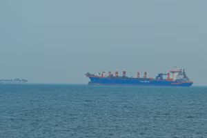 Tàu thương mại neo ngoài khơi Các Tiểu vương quốc Arab thống nhất (UAE) trên eo biển Hormuz, ngày 2/3/2026. (Ảnh: Anadolu Agency/TTXVN)