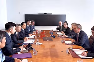 Quang cảnh tại buổi làm việc giữa đoàn công tác Bộ Tài chính Việt Nam và Bộ Ngân khố Australia. (Ảnh: Bộ Tài chính cung cấp)