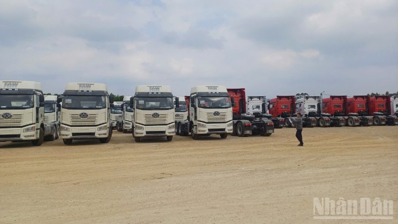 Ô-tô nhập khẩu qua Cửa khẩu quốc tế Tà Lùng, xã Phục Hòa, tỉnh Cao Bằng.