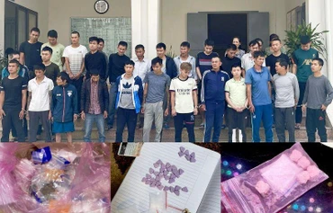 Các đối tượng mua bán ma túy cùng tang vật.