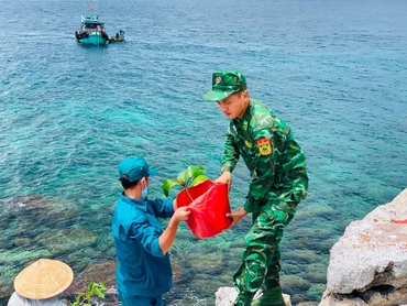 [Ảnh] Bộ đội biên phòng trồng cây tại Hòn Nhạn