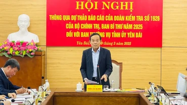 Đồng chí Trần Lưu Quang phát biểu tại hội nghị. (Ảnh: THANH SƠN}