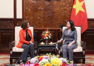 Quyền Chủ tịch nước Võ Thị Ánh Xuân tiếp Giám đốc Quốc gia Ngân hàng Thế giới tại Việt Nam Carolyn Turk. (Ảnh: An Đăng/TTXVN) 