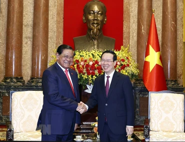 Chủ tịch nước Võ Văn Thưởng tiếp Phó Thủ tướng Campuchia Samdech Krolahom Sar Kheng. (Ảnh: TTXVN)