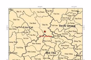 Bản đồ chấn tâm trận động đất có độ lớn 3,0 xảy ra tại xã Thác Bà, tỉnh Phú Thọ. (Ảnh: Viện Các Khoa học Trái đất)