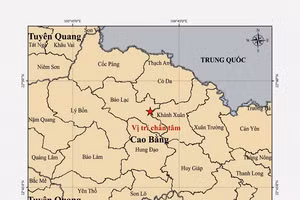 Bản đồ tâm chấn trận động đất mạnh 3,2 tại xã Bảo Lạc, tỉnh Cao Bằng. (Ảnh: Viện Các Khoa học Trái đất)