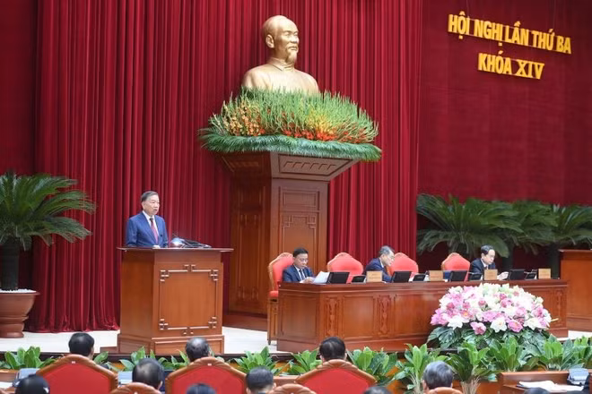 Tổng Bí thư, Chủ tịch nước Tô Lâm phát biểu khai mạc Hội nghị Trung ương 3. (Ảnh Đăng Khoa)
