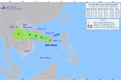 Bản đồ dự báo quỹ đạo và cường độ áp thấp nhiệt đới lúc 14 giờ chiều 28/8/2025. (Ảnh: Trung tâm Dự báo khí tượng thủy văn quốc gia)