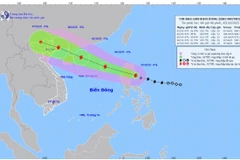 Bản đồ dự báo quỹ đạo và cường độ bão phát lúc 8 giờ sáng 3/10/2025. (Nguồn: Trung tâm Dự báo khí tượng thủy văn quốc gia)