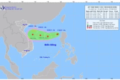 Bản đồ dự báo quỹ đạo và cường độ áp thấp nhiệt đới lúc 14 giờ ngày 27/8/2025. (Ảnh: Trung tâm Dự báo khí tượng thủy văn quốc gia)