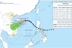 Bản đồ dự báo quỹ đạo và cường độ bão số 12 phát lúc 5 giờ sáng 21/10/2025. (Nguồn: Trung tâm Dự báo khí tượng thủy văn quốc gia)