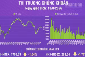 [Infographic] Chứng khoán ngày 13/8: VN-Index giảm 27,55 điểm, khối lượng giao dịch khớp lệnh tăng mạnh 41,5%