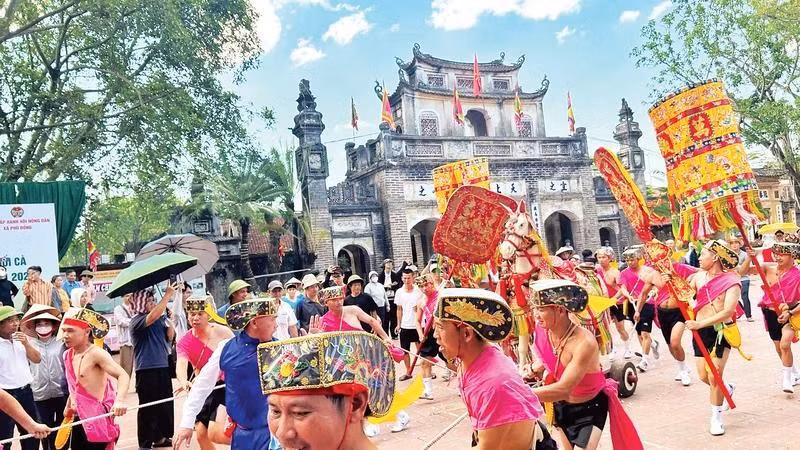 Đội quân Phù Giá kéo ngựa của ông Gióng ra trận.