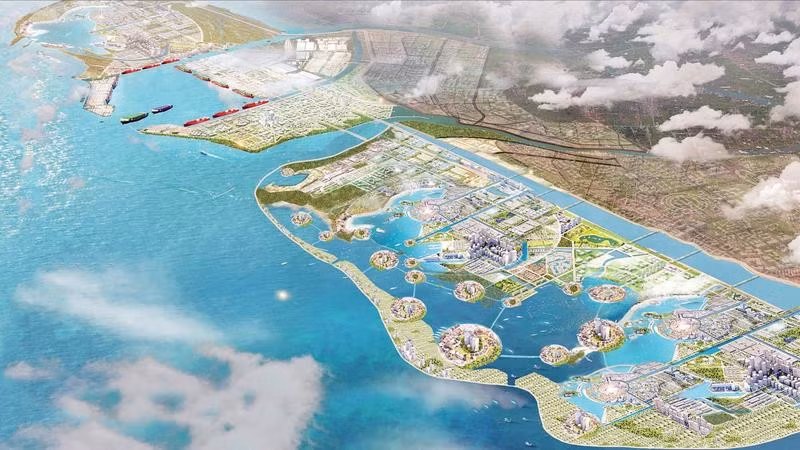 Phối cảnh Khu kinh tế biển Ninh Cơ nhìn từ trên cao. (Ảnh NGỌC THUẬT)