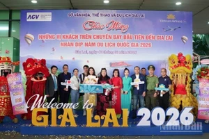 Những hành khách quốc tế đầu tiên tới Thành phố Hồ Chí Minh năm 2026 trên chuyến bay VN30 từ Frankfurt (Đức) hạ cánh tại Cảng hàng không quốc tế Tân Sơn Nhất.