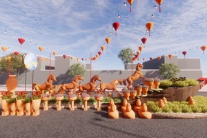 Một trong các phối cảnh của chợ hoa xuân "Trên bến dưới thuyền" của Phường Phú Định.