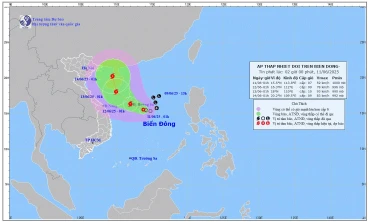 Bản đồ dự báo quỹ đạo và cường độ áp thấp nhiệt đới lúc 2 giờ sáng 11/6. (Ảnh: Trung tâm Dự báo khí tượng thủy văn quốc gia)