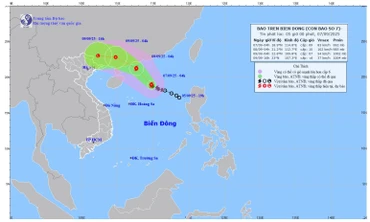 Bản đồ dự báo quỹ đạo và cường độ bão lúc 5 giờ sáng 7/9/2025. (Ảnh: Trung tâm Dự báo khí tượng thủy văn quốc gia)