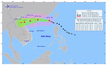 Bản đồ dự báo quỹ đạo và cường độ Bão số 3 phát lúc 20 giờ ngày 19/7/2025. (Ảnh: Trung tâm Dự báo Khí tượng Thủy văn quốc gia)