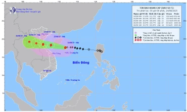 Bản đồ dự báo quỹ đạo và cường độ bão số 5 phát lúc 5 giờ sáng 24/8/2025. (Ảnh: Trung tâm Dự báo khí tượng thủy văn quốc gia)