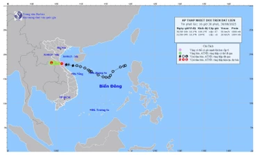 Bản đồ dự báo quỹ đạo và cường độ áp thấp nhiệt đới lúc 16 giờ 30 phút ngày 30/8/2025. (Ảnh: Trung tâm Dự báo khí tượng thủy văn quốc gia)
