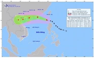 Bản đồ dự báo quỹ đạo và cường độ Bão số 3 phát lúc 11 giờ ngày 19/7/2025. (Ảnh: Trung tâm Dự báo khí tượng thủy văn quốc gia)