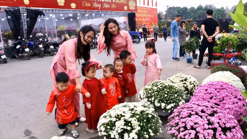 Nhiều gia đình ghi lại khoảnh khắc giữa không gian hoa xuân rực rỡ.
