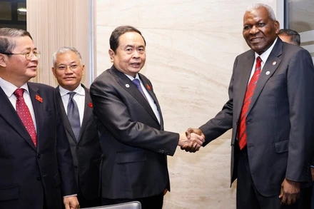 Chủ tịch Quốc hội Trần Thanh Mẫn gặp Chủ tịch Quốc hội Cuba Esteban Lazo Hernandez. (Ảnh: TTXVN)