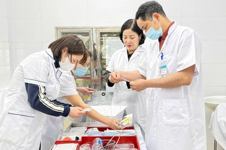 Cán bộ y tế Trạm Y tế xã Quang Minh (Hà Nội) kiểm tra trang thiết bị, thuốc, hóa chất phục vụ công tác khám, chữa bệnh; phòng, chống dịch bệnh trên địa bàn dịp Tết Nguyên đán Bính Ngọ.