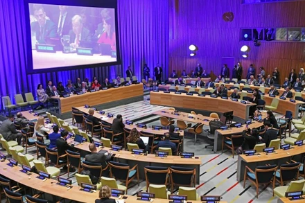 Hội nghị cấp cao về AI diễn ra tại Trụ sở Liên hợp quốc ở New York, Mỹ. (Ảnh Tân Hoa Xã)