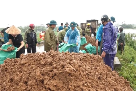 Lực lượng "bốn tại chỗ" khắc phục sự cố bờ đê.