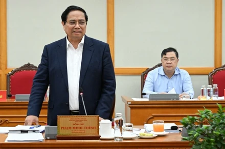 Thủ tướng Chính phủ Phạm Minh Chính chủ trì buổi làm việc với Ban Thường vụ Tỉnh ủy An Giang và Lâm Đồng. (Ảnh: TRẦN HẢI)