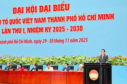 Bí thư Thành ủy Thành phố Hồ Chí Minh Trần Lưu Quang phát biểu tại Đại hội. (Ảnh: VIỆT DŨNG) 