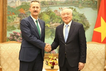 Phó Thủ tướng Thường trực Chính phủ Nguyễn Hòa Bình tiếp Chủ tịch Cơ quan Công nghiệp quốc phòng Thổ Nhĩ Kỳ Haluk Gorgun. (Ảnh: VGP)