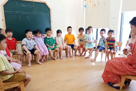 Quang cảnh lớp học mẫu giáo trên địa bàn Hà Nội. (Ảnh: TRẦN LONG)