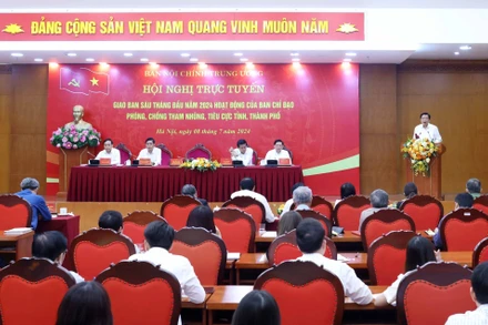 Một hội nghị trực tuyến của Ban Chỉ đạo phòng, chống tham nhũng, tiêu cực tỉnh, thành phố trực thuộc Trung ương do Ban Nội chính Trung ương tổ chức. (Ảnh: TTXVN)