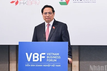 Thủ tướng Chính phủ Phạm Minh Chính phát biểu ý kiến tại Diễn đàn Doanh nghiệp Việt Nam (VBF) năm 2025. (Ảnh: TRẦN HẢI)
