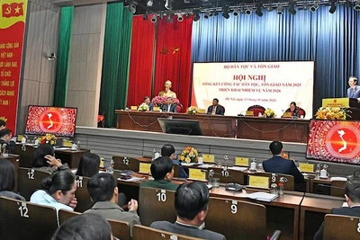 Toàn cảnh hội nghị Tổng kết công tác dân tộc, tôn giáo năm 2025 và triển khai nhiệm vụ năm 2026.