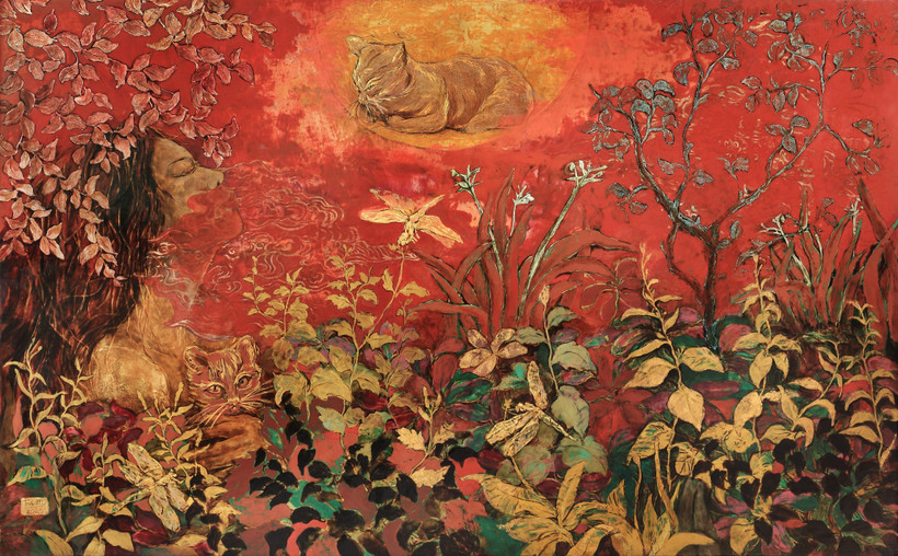 Tác phẩm "Gọi trăng" của họa sĩ Phạm Trà My, sáng tác năm 2023.