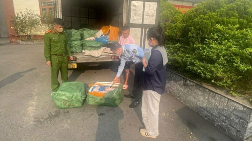 Xe ô-tô tải biển kiểm soát 29C-639.26 chở 1.360kg nầm lợn bốc mùi hôi thối, không bảo đảm vệ sinh thú y và an toàn thực phẩm.