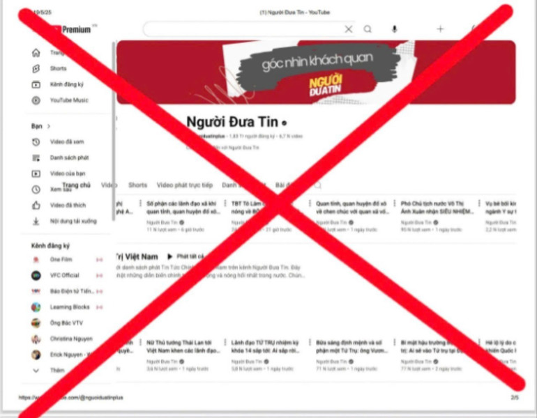 Hình ảnh kênh youtube Người đưa tin. (Ảnh: Công an cung cấp) z6670417010186-78d61d441f4d472b115511ab68a93894-5499.jpg