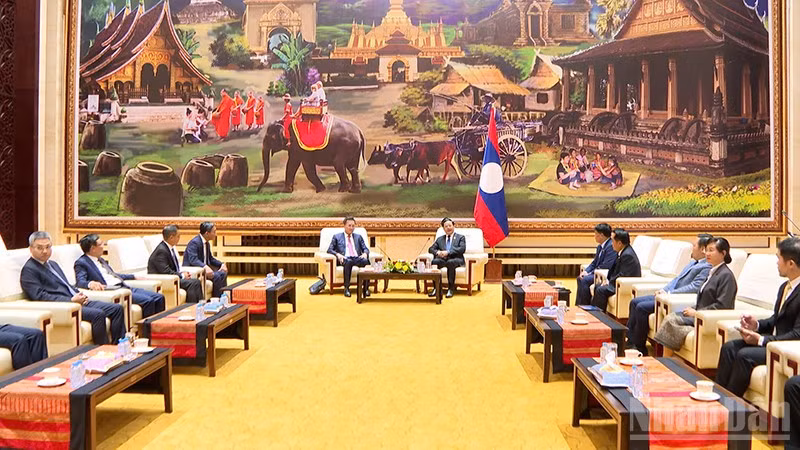 Đoàn đại biểu Kiểm toán Nhà nước Việt Nam chào xã giao Thủ tướng Lào Sonexay Siphandone. (Ảnh: TRỊNH DŨNG)