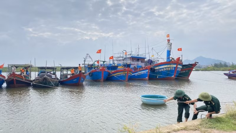 Bộ đội Biên phòng hỗ trợ người dân ứng phó với áp thấp nhiệt đới. (Ảnh: TTXVN) 