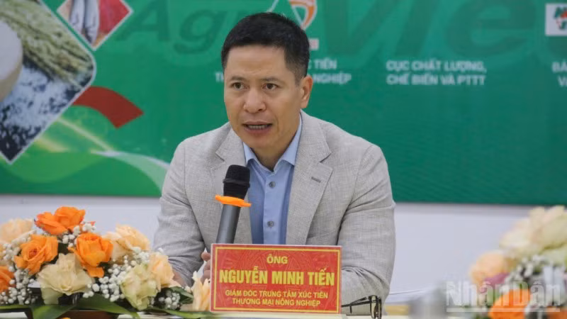 Ông Nguyễn Minh Tiến, Giám đốc Trung tâm Xúc tiến thương mại nông nghiệp chia sẻ tại buổi họp báo "Hội chợ Triển lãm nông nghiệp quốc tế AgroViet 2025”.