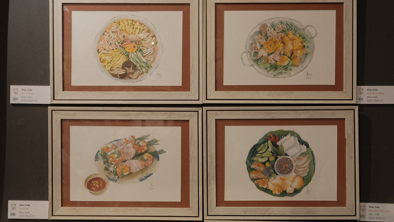 Bộ tranh về ẩm thực Hà Nội qua bàn tay nhóm họa sĩ trẻ thuộc Câu lạc bộ họa sĩ màu nước Hà Nội HWA.