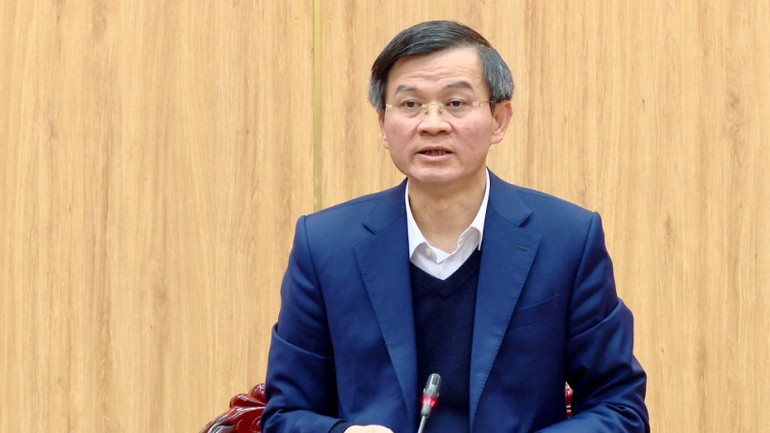 Đồng chí Đoàn Minh Huấn, Bí thư Tỉnh ủy Ninh Bình phát biểu tại buổi làm việc.