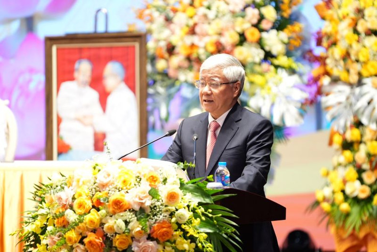 Đồng chí Đỗ Văn Chiến, Ủy viên Bộ Chính trị, Bí thư Trung ương Đảng, Chủ tịch Ủy ban Trung ương MTTQ Việt Nam phát biểu chỉ đạo Đại hội. (Ảnh: Trường Giang)