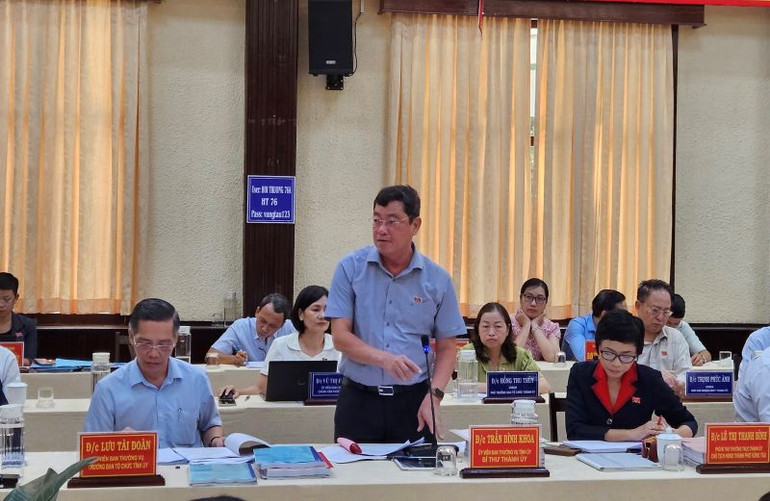 Đồng chí Trần Đình Khoa, Ủy viên Ban Thường vụ Tỉnh ủy, Bí thư Thành ủy Vũng Tàu phát biểu.